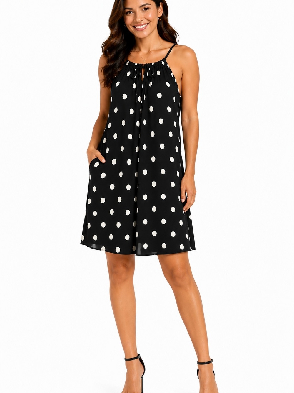 DBY- Black Polka Dot Halter Swing Dress
